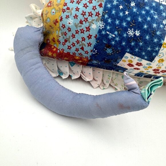 Vintage 1970s Embroidered Patchwork Blue Green Cat Pillow rare one of a kind spi - Picture 8 of 13